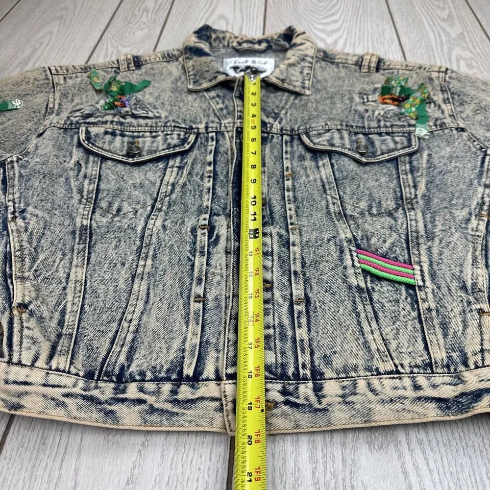 East West By Panda Group Acid Washed Womens Size M Jean Jacket Button Front‎ VTG